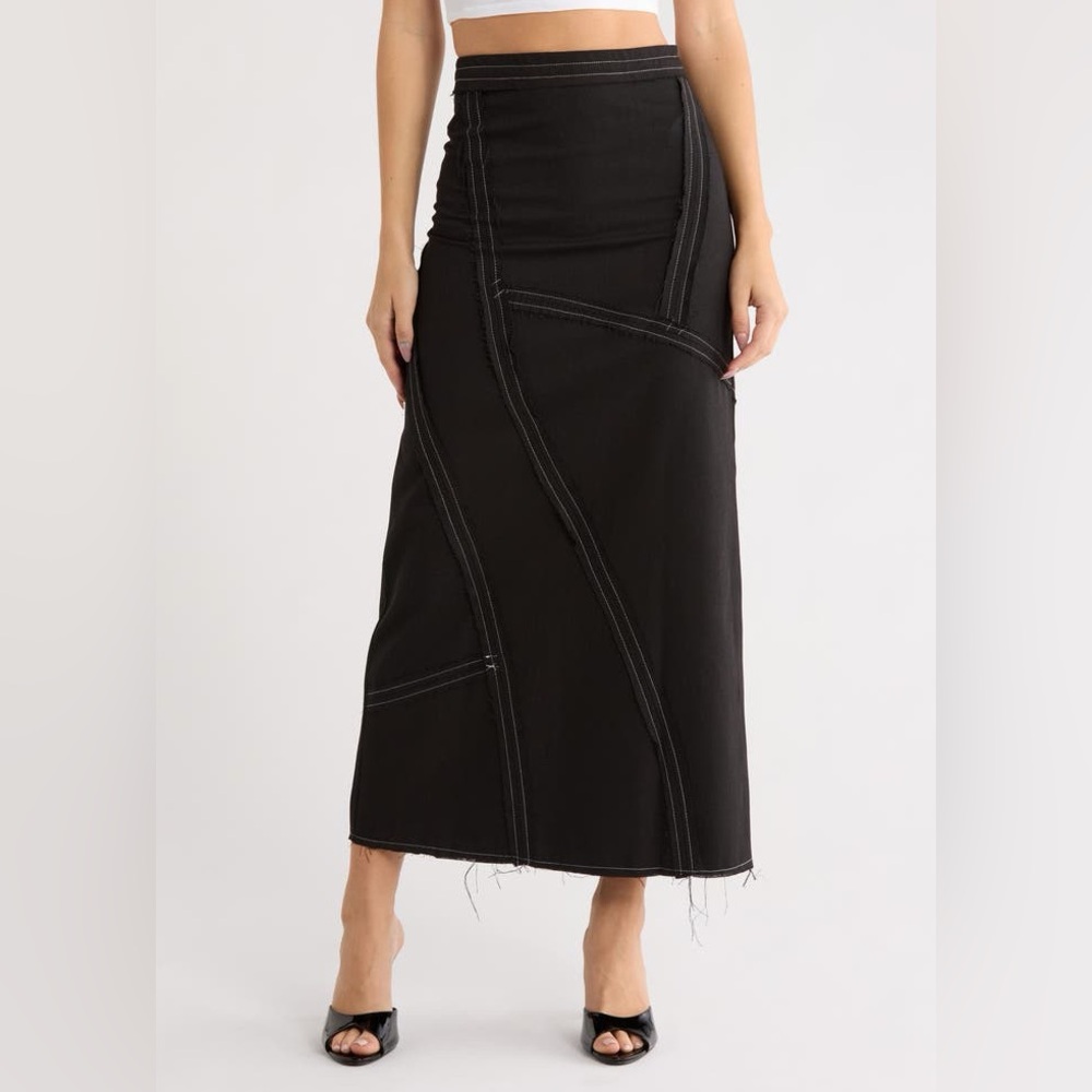 Topshop Black Raw Edge Topstitch Maxi Skirt